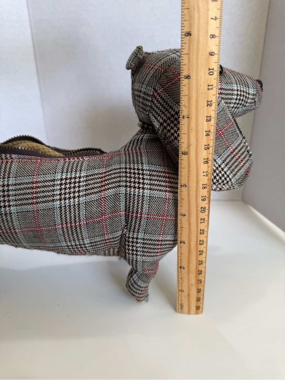 Plaid Dachshund Puppy Mini Bag - Fuzzy Nation Gray/Tan Plaid - Picture 10 of 10
